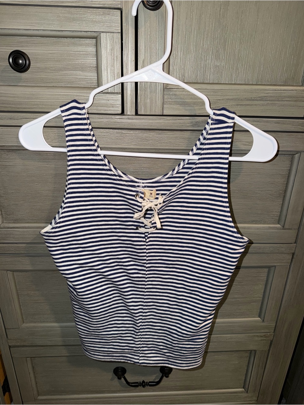 Hollister Navy & White Lace-Up Striped Tank